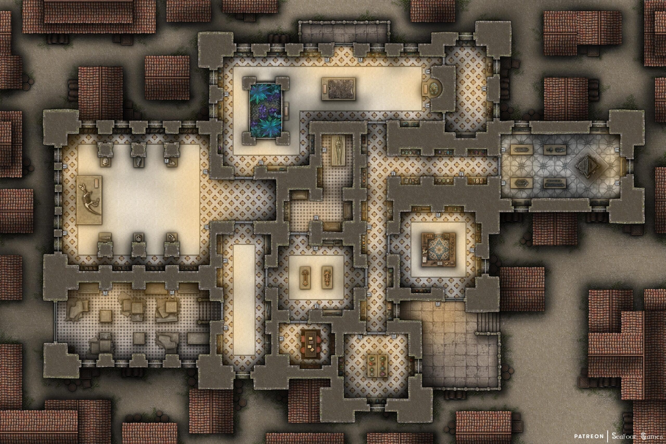 City Museum Free 60x40 DnD Battlemap & Adventure featuring a horrific lovecraftian tale sure to disturb your players. VTT ready!
